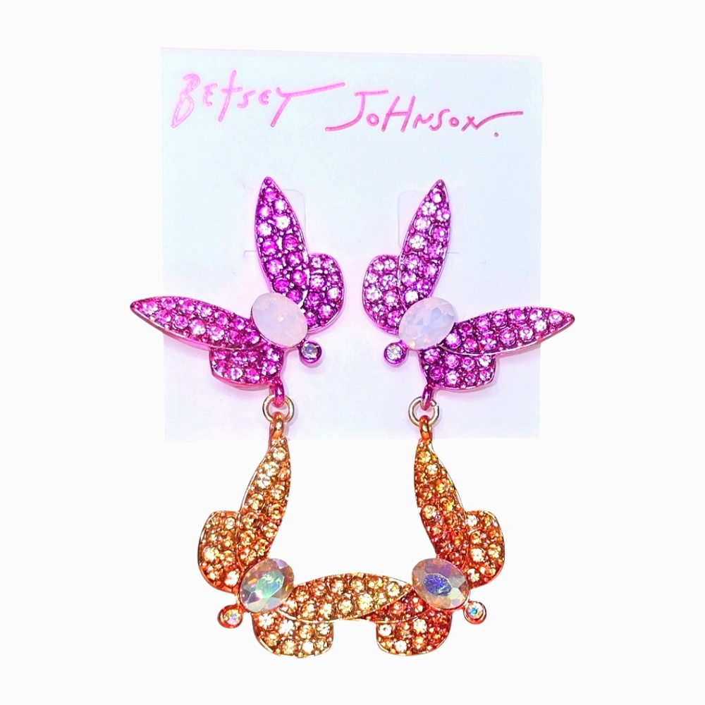 Betsey Johnson Pink and Gold Butterfly Earrings